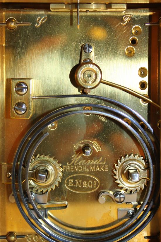 An Edwardian ormolu hour repeating carriage clock, 7in., with original travelling case